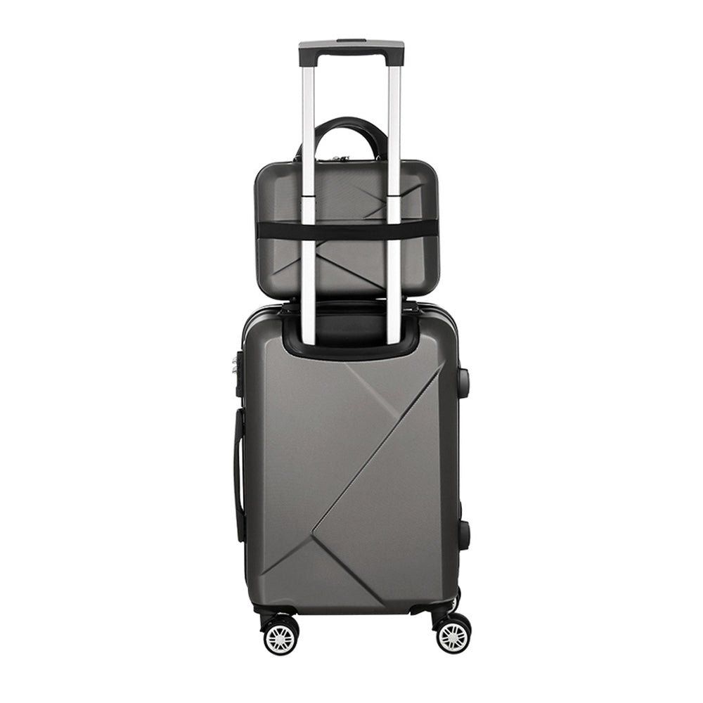 Dark Grey 2 Piece Luggage Set 20" & 12" Hard Shell Suitcase TSA Lock Travel Case