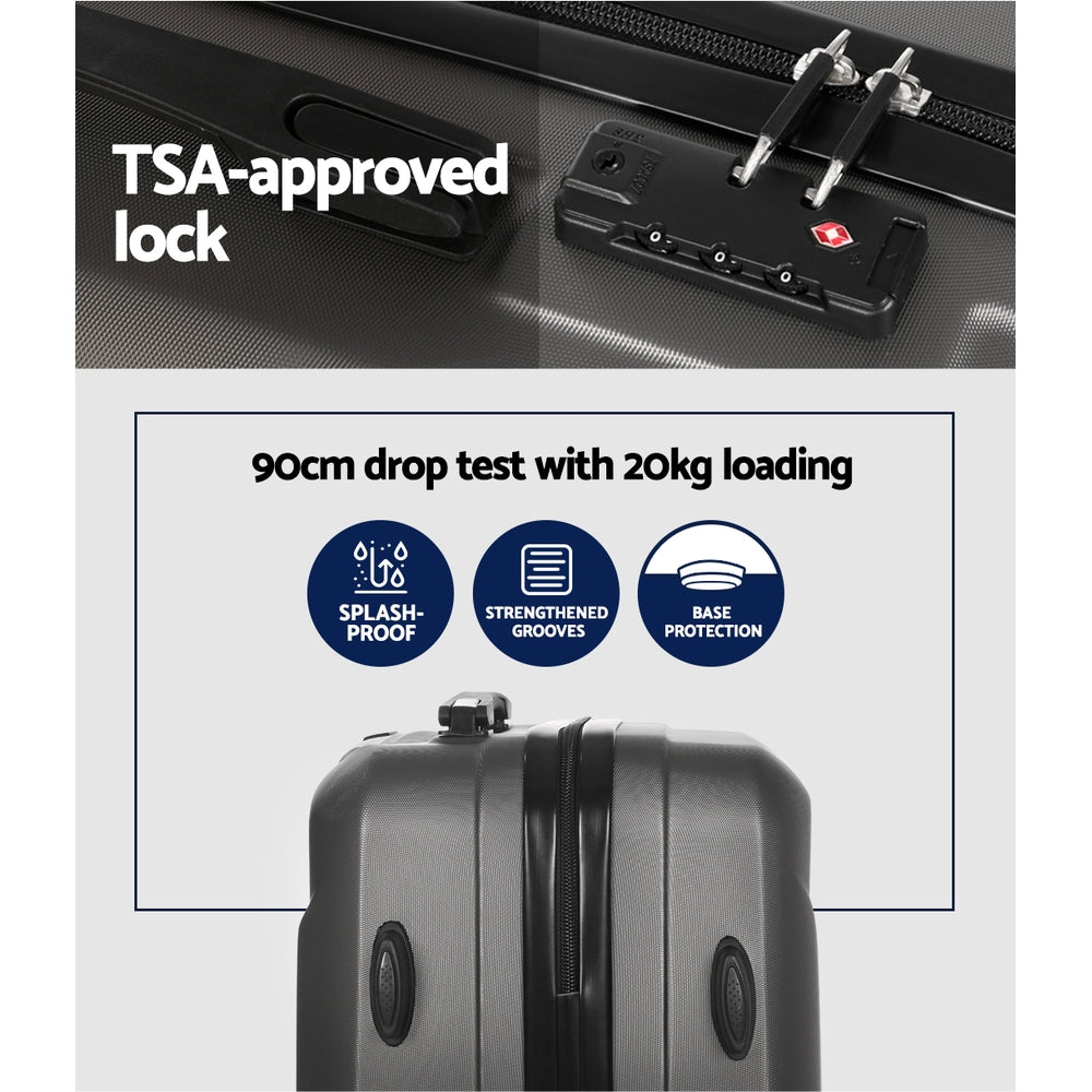 Dark Grey 2 Piece Luggage Set 20" & 12" Hard Shell Suitcase TSA Lock Travel Case