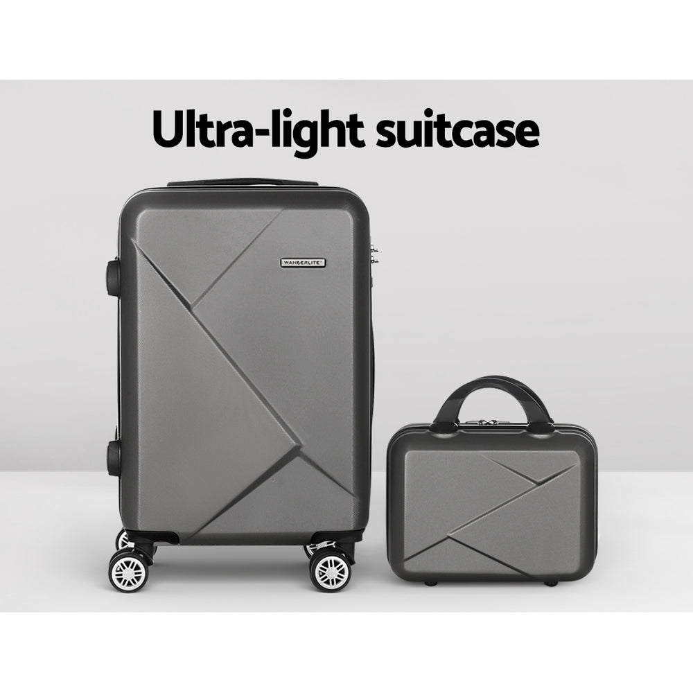 Dark Grey 2 Piece Luggage Set 20" & 12" Hard Shell Suitcase TSA Lock Travel Case