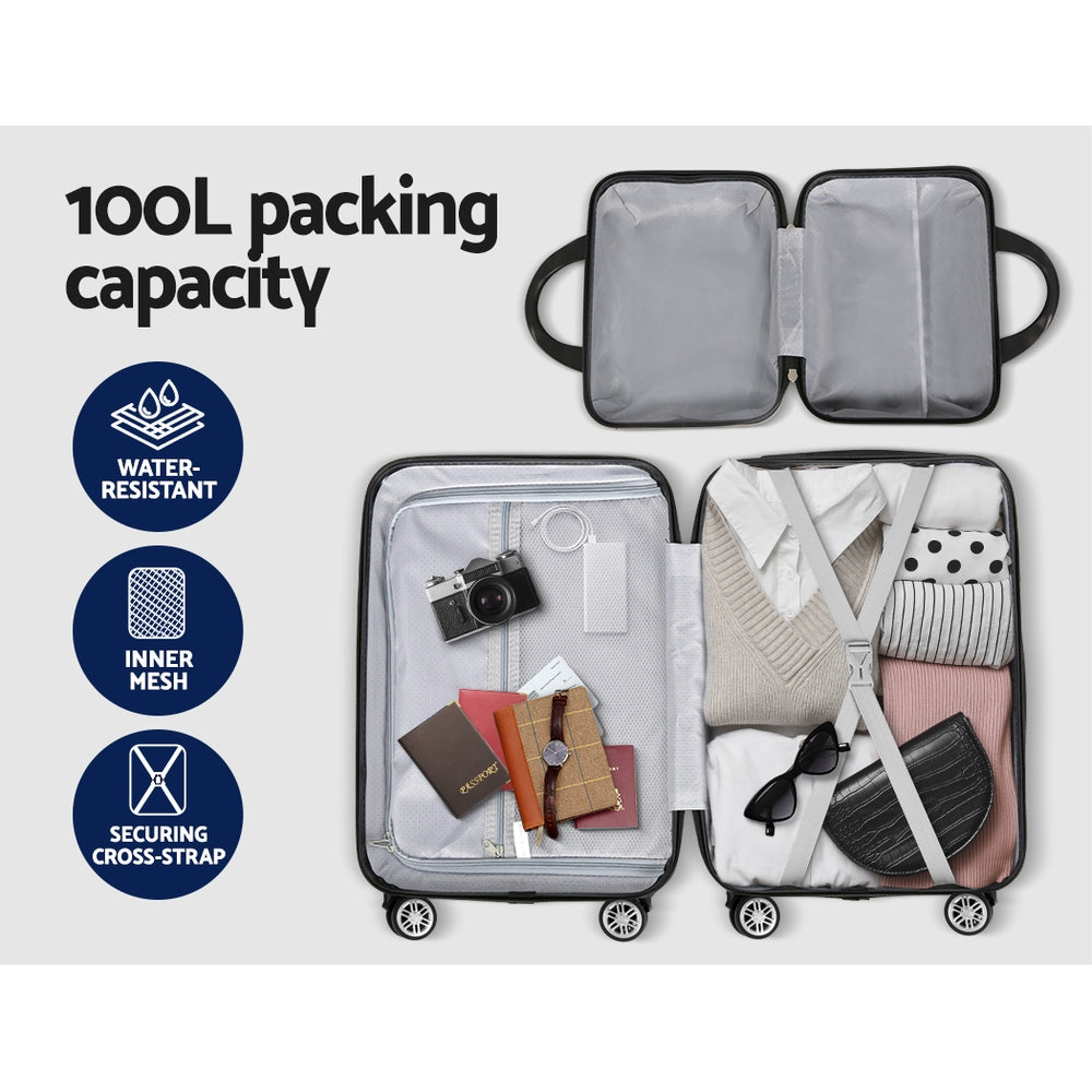 Dark Grey 2 Piece Luggage Set 20" & 12" Hard Shell Suitcase TSA Lock Travel Case
