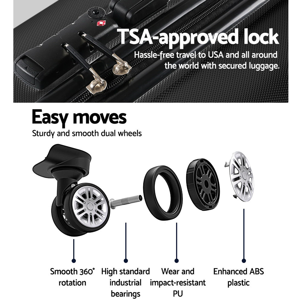 24" 66cm Luggage Trolley Travel Set Suitcase Carry On Hard Case TSA Lock Lightweight Black