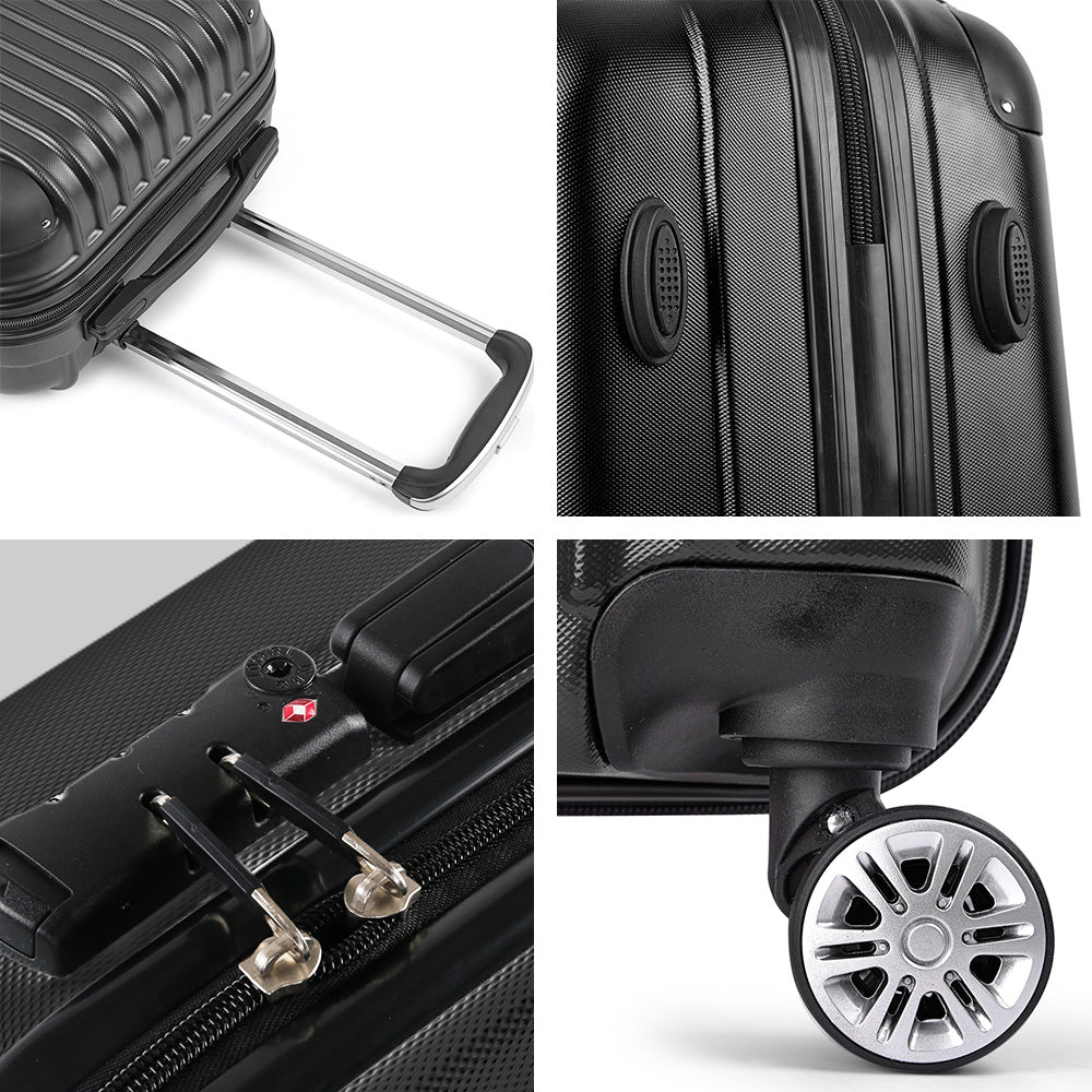 24" 66cm Luggage Trolley Travel Set Suitcase Carry On Hard Case TSA Lock Lightweight Black
