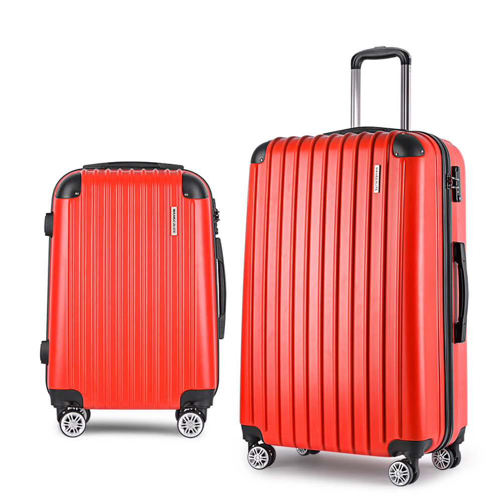 2PC Red TSA Carry-On Luggage Set Lightweight Hard Case Suitcase