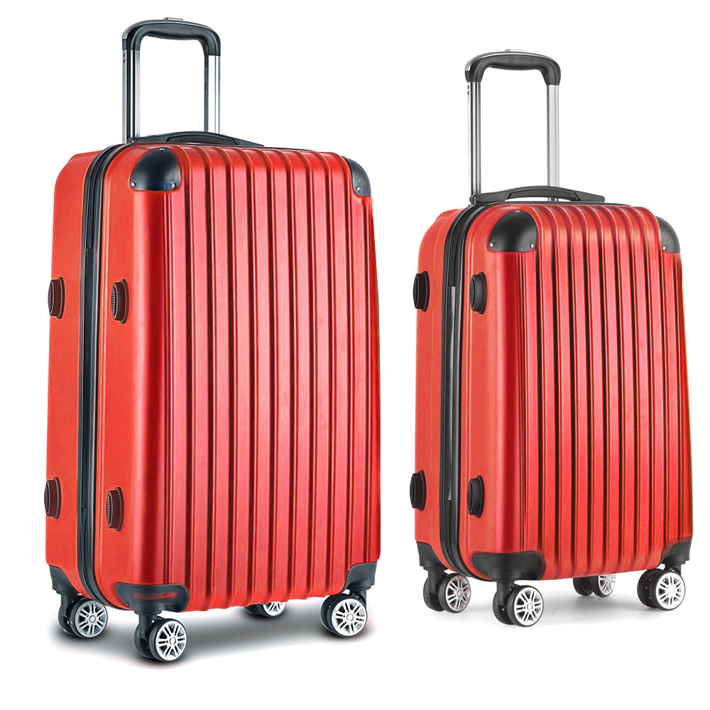 2Pc Red Luggage Trolley Travel Set With Tsa Hard Case