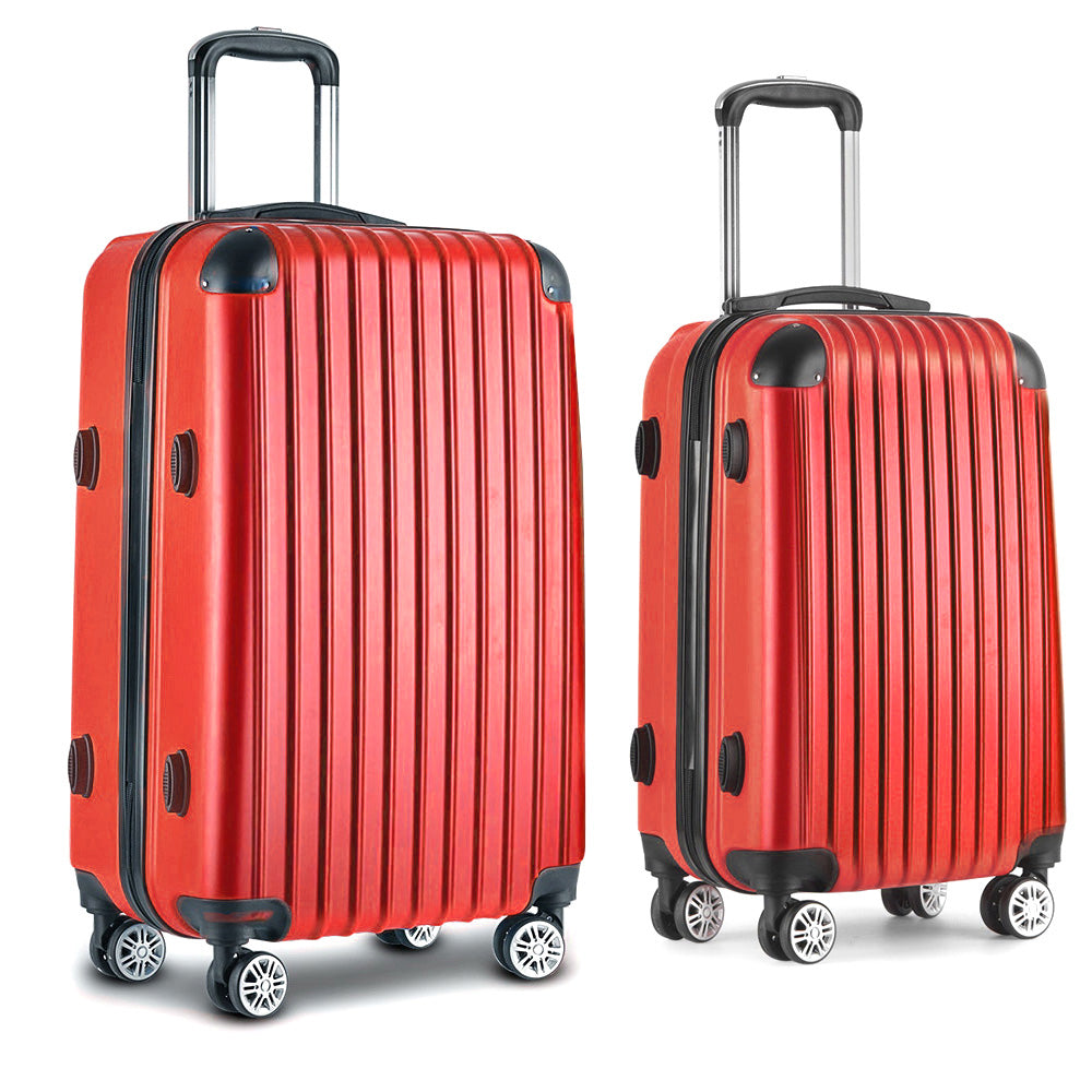 2PC Red TSA Carry-On Luggage Set Lightweight Hard Case Suitcase
