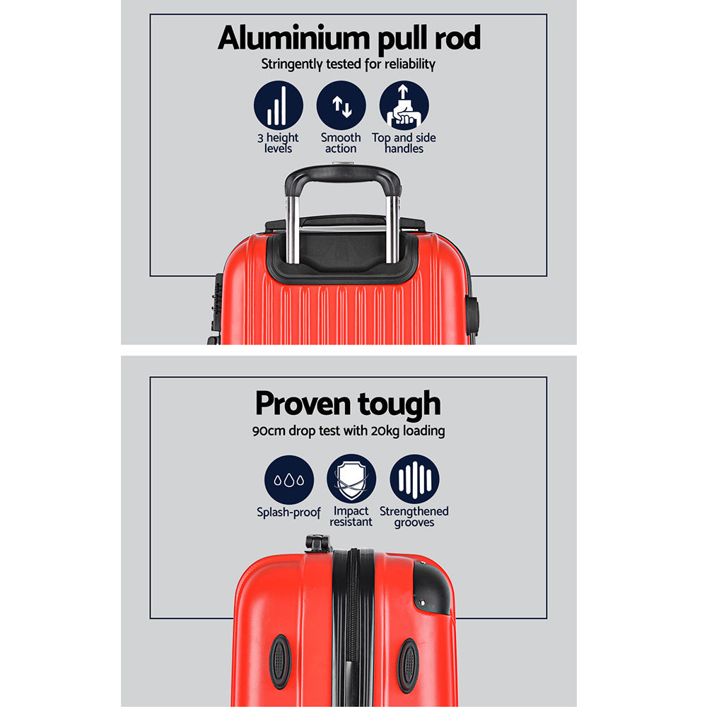 2PC Red TSA Carry-On Luggage Set Lightweight Hard Case Suitcase