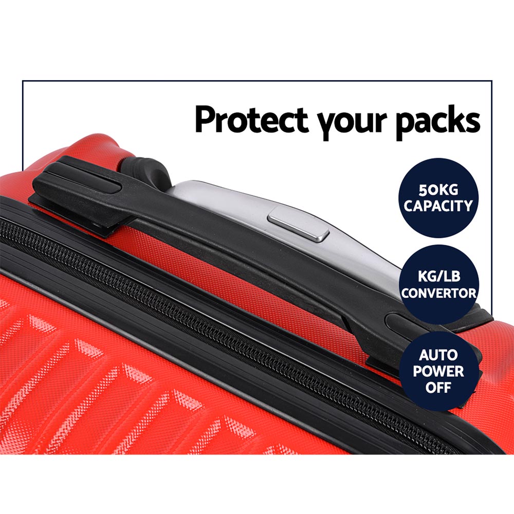 2PC Red TSA Carry-On Luggage Set Lightweight Hard Case Suitcase