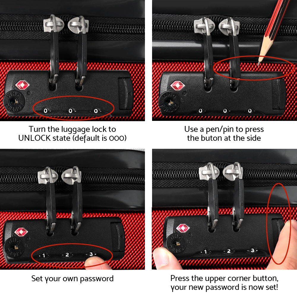 2PC Red TSA Carry-On Luggage Set Lightweight Hard Case Suitcase
