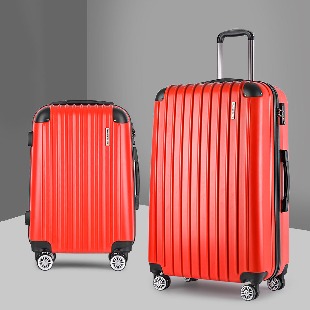 2PC Red TSA Carry-On Luggage Set Lightweight Hard Case Suitcase