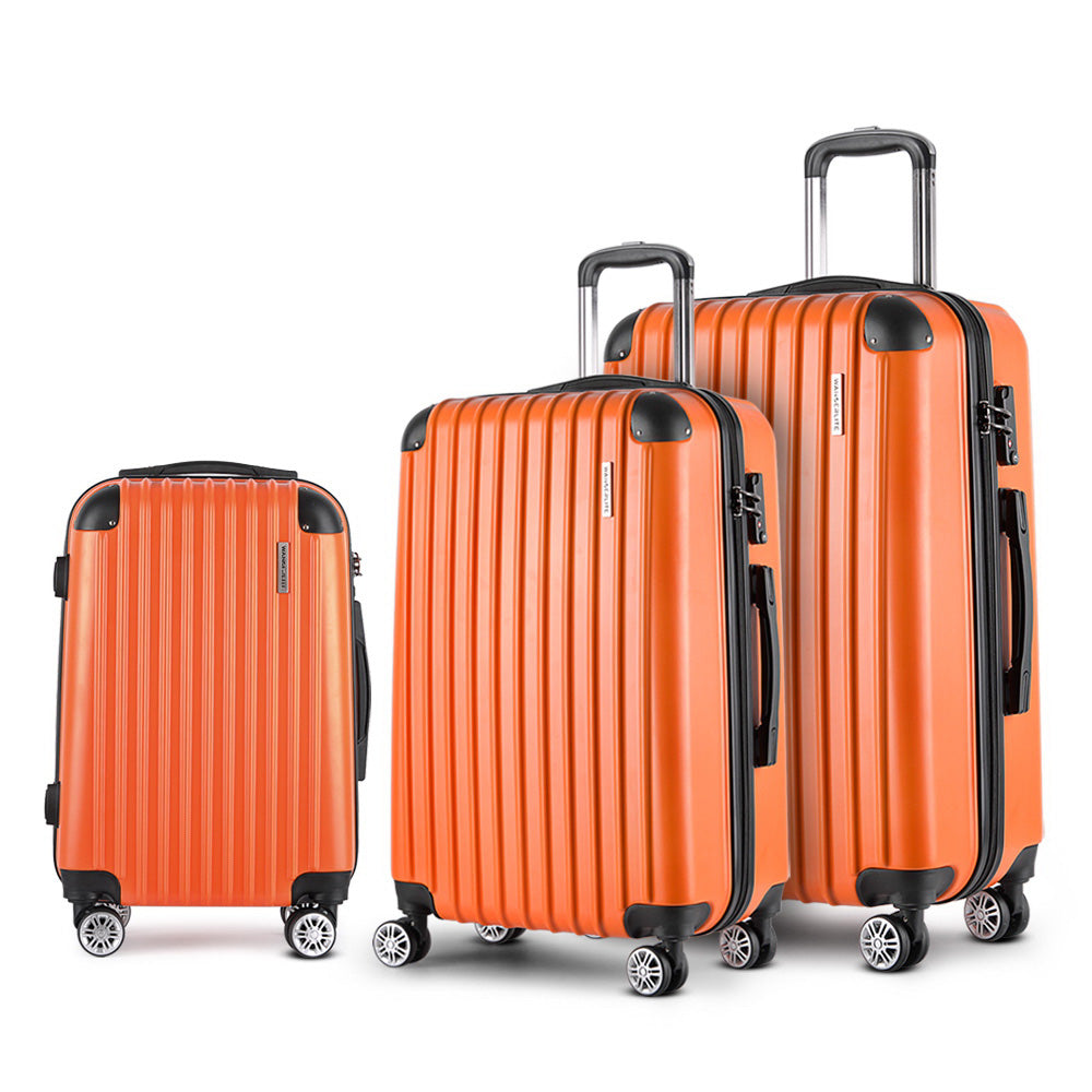 3Pc Orange Luggage Trolley Travel Set With Tsa Lock Hard Case