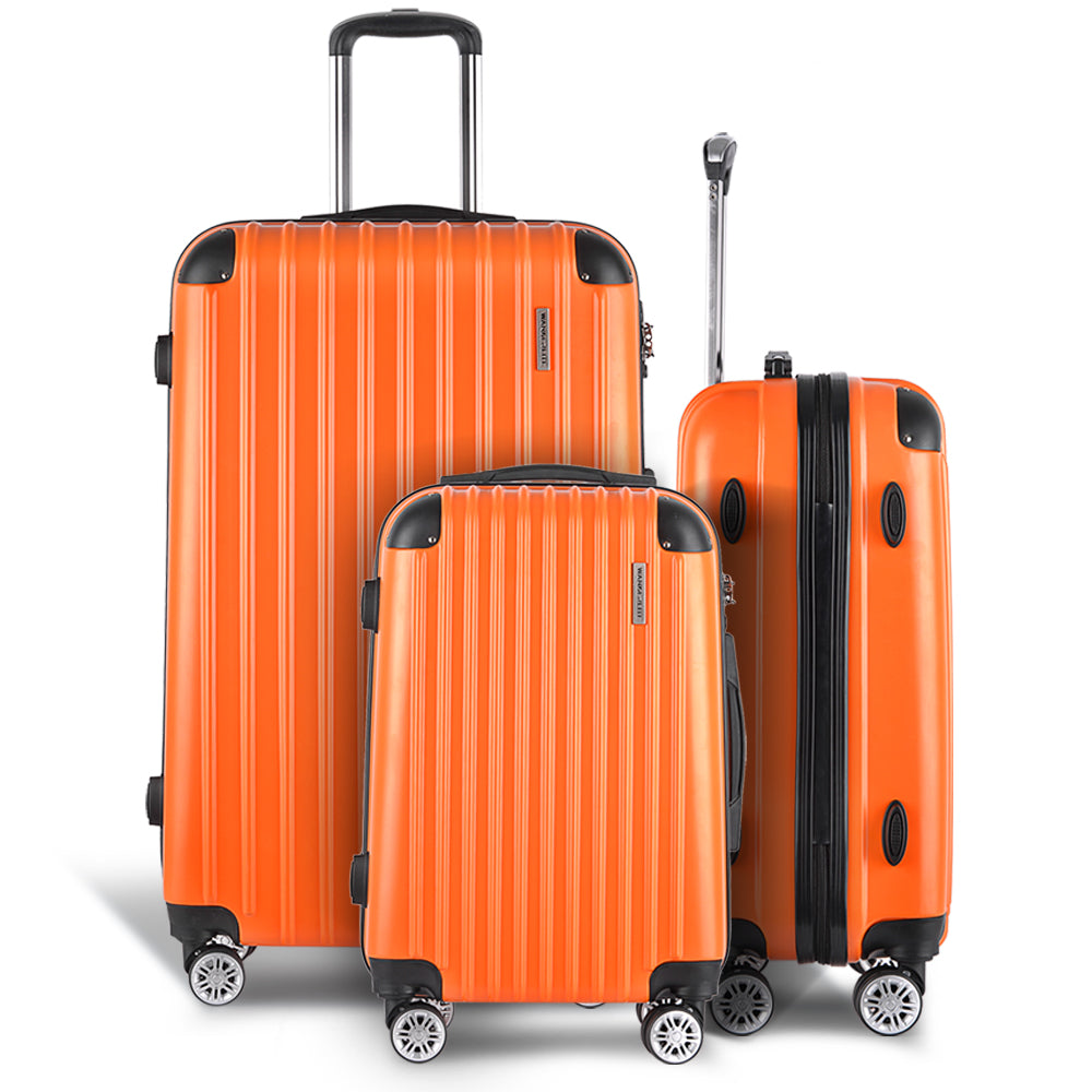 3pc Orange TSA Travel Luggage Set Hard Case Lightweight Lock