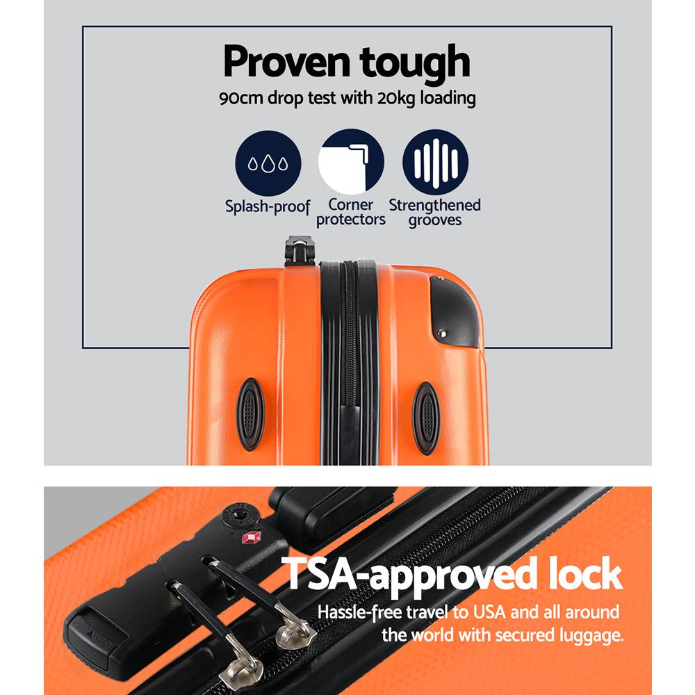 3pc Orange TSA Travel Luggage Set Hard Case Lightweight Lock