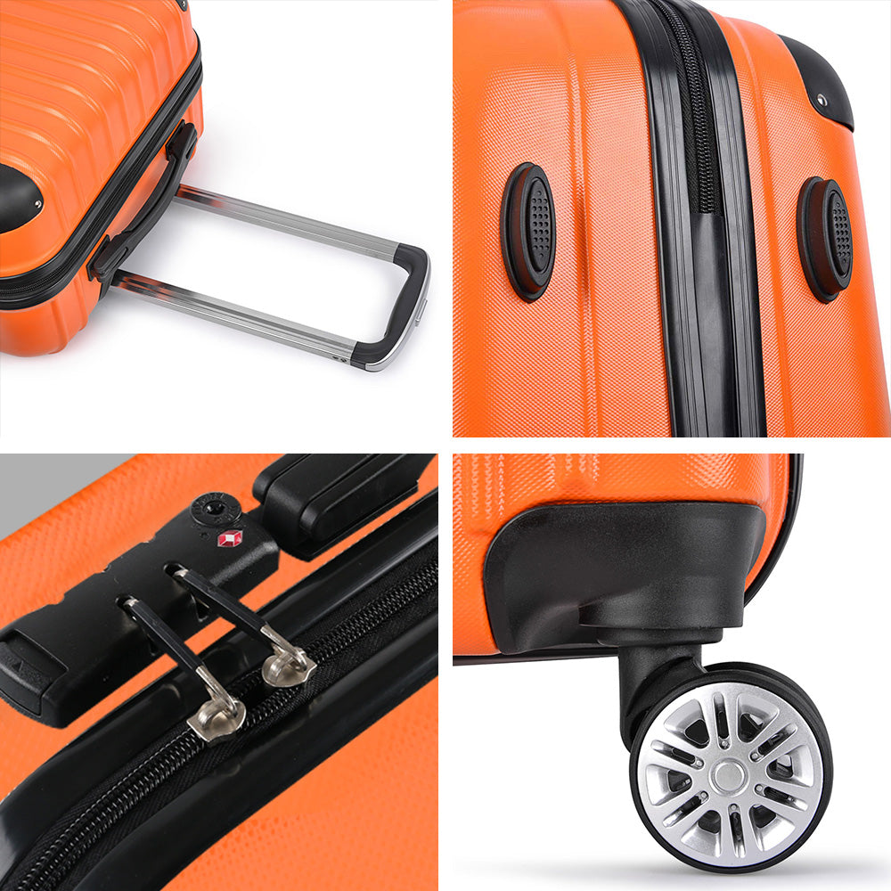 3pc Orange TSA Travel Luggage Set Hard Case Lightweight Lock