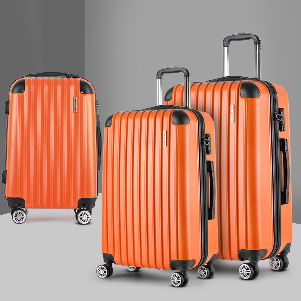 3pc Orange TSA Travel Luggage Set Hard Case Lightweight Lock