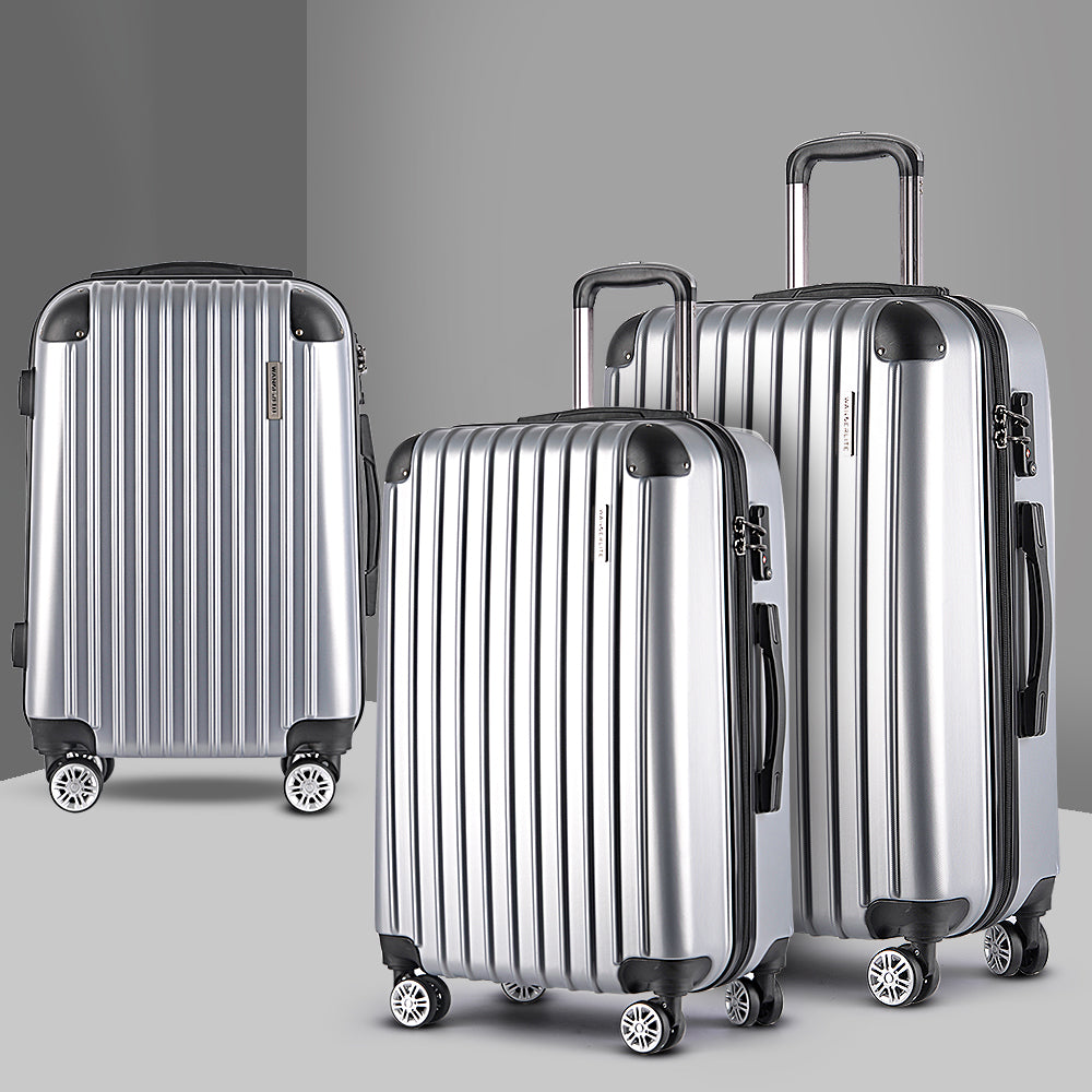 3pc Silver TSA Travel Luggage Set – Hard Case, Lightweight, Lock