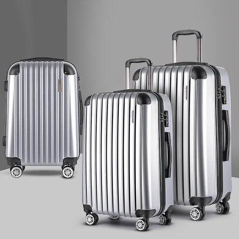 Wanderlite 3 Piece Lightweight Hard Suit Case Luggage Silver