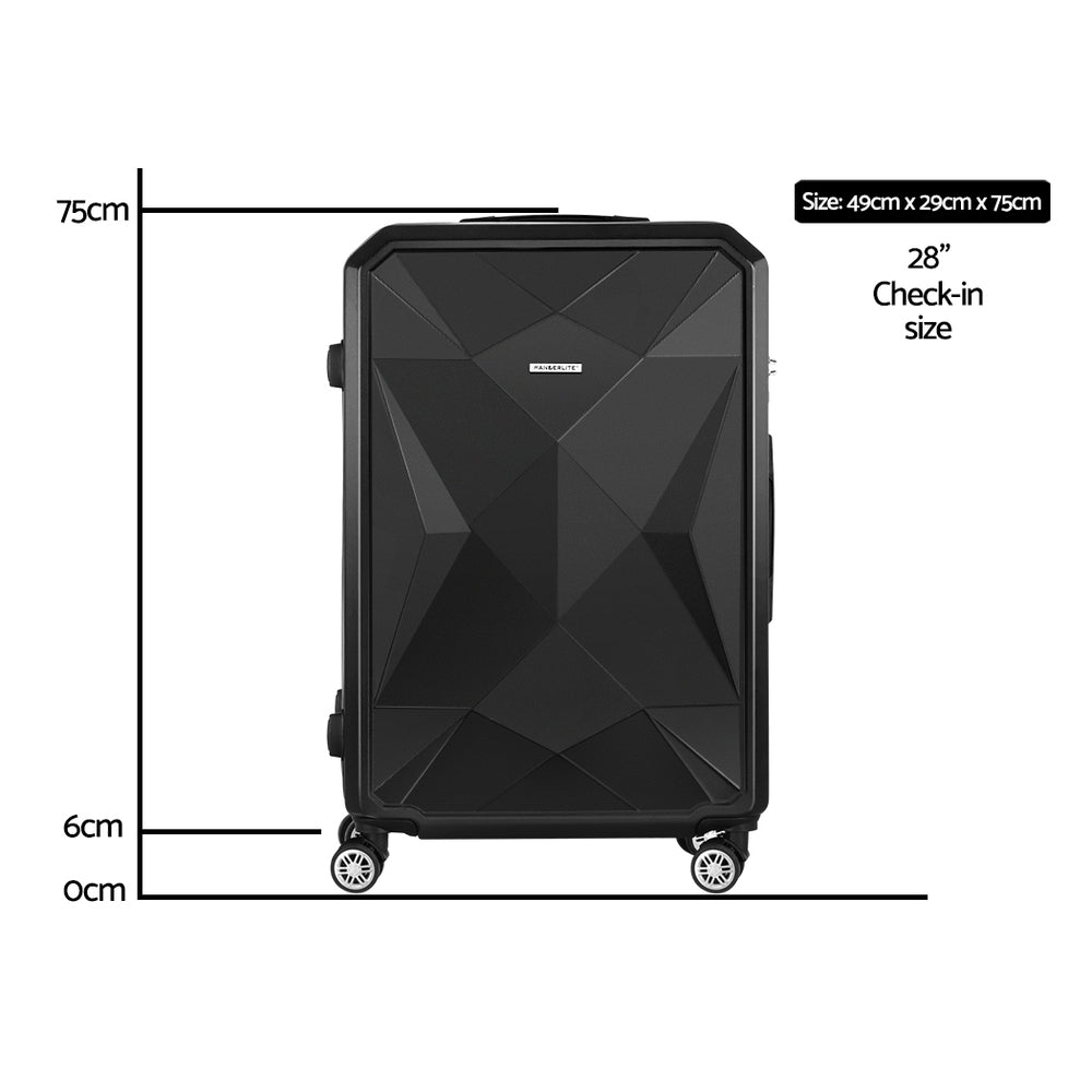 28" Luggage Trolley Suitcase for Stylish Travel Storage (Hardshell Black)