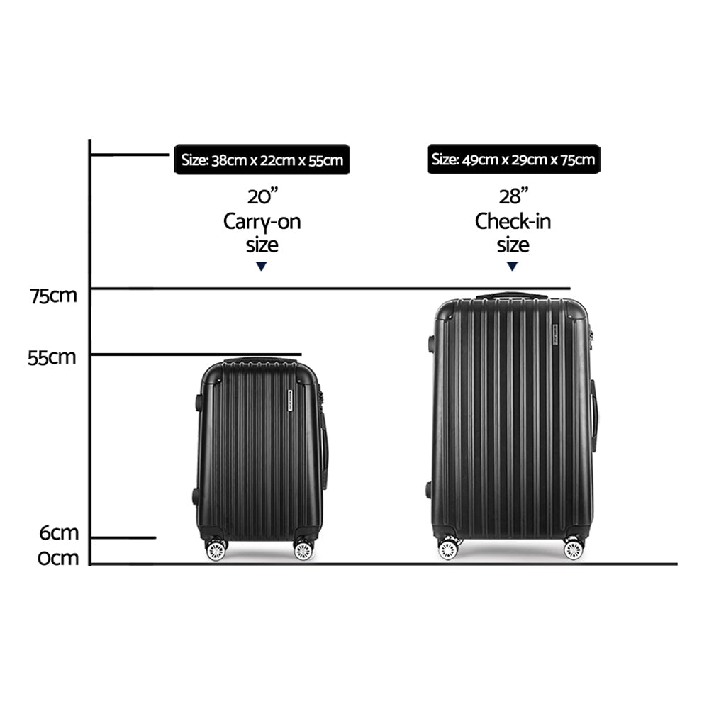 2pc Luggage Set Carry On Hard Case Black
