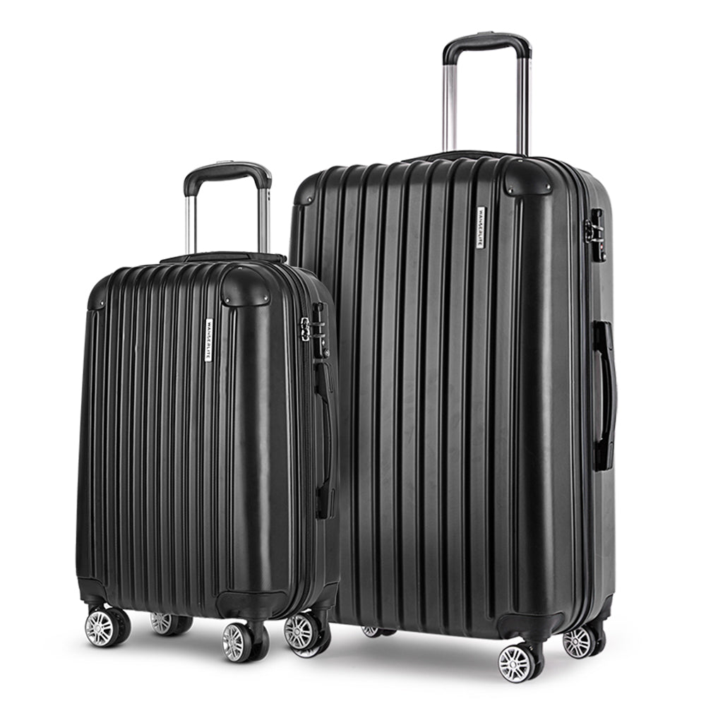 Wanderlite 2PCS Carry On Luggage Sets Suitcase Travel Hard Case Lightweight Black