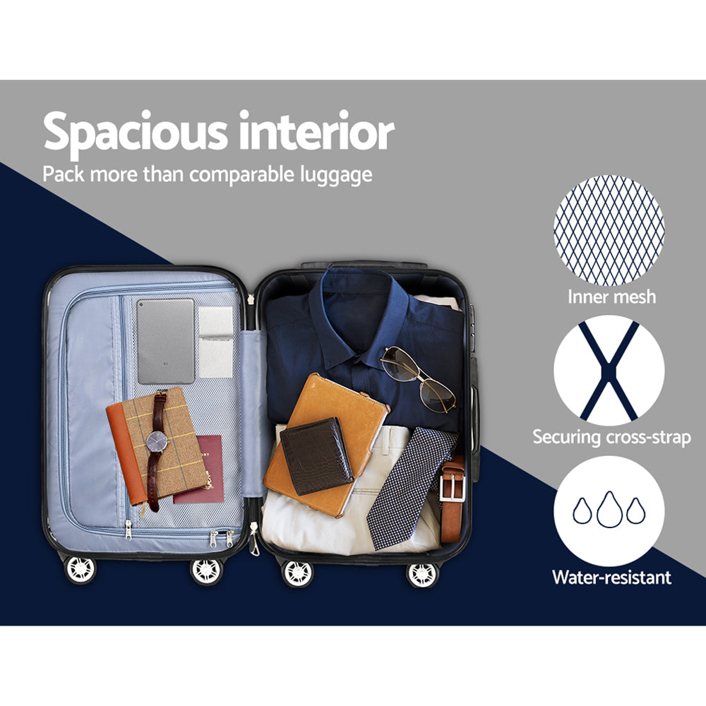 Wanderlite 2PCS Carry On Luggage Sets Suitcase Travel Hard Case Lightweight Black