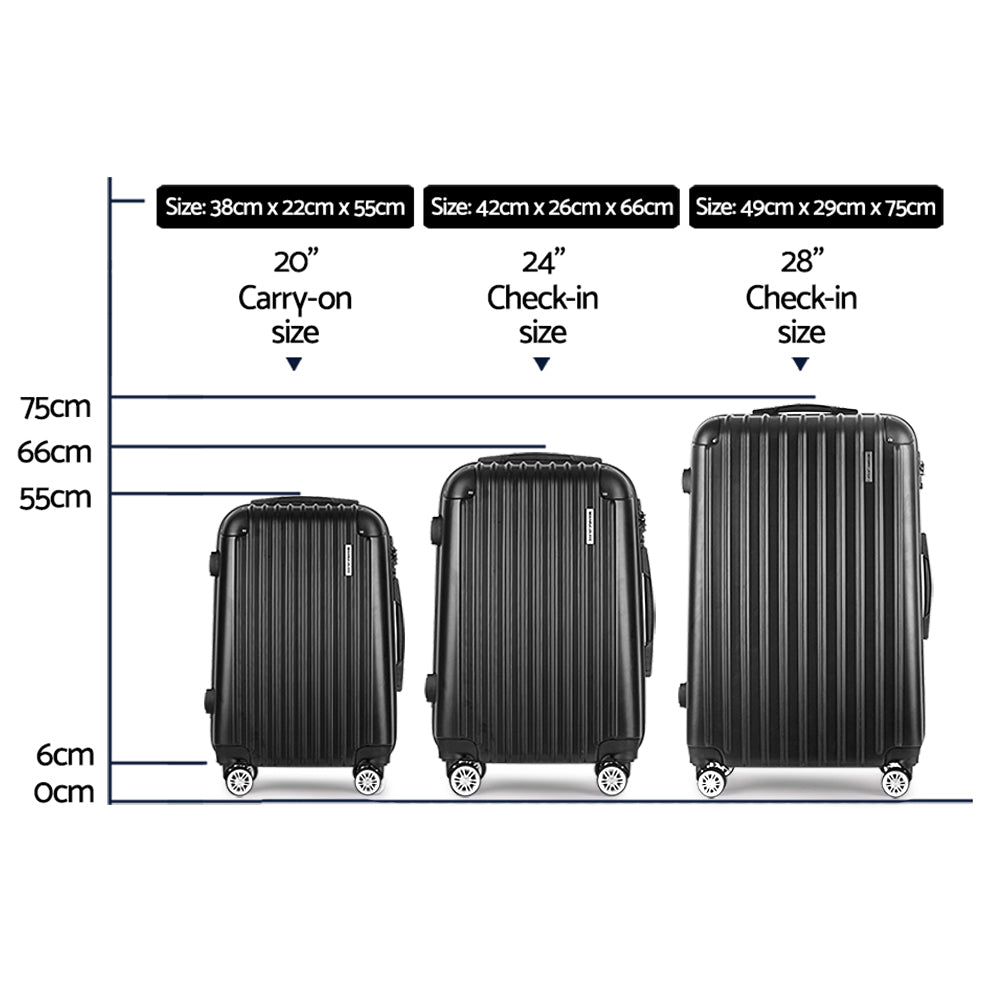 Black 3Pc Suitcase Hardcase Trolley Travel Set