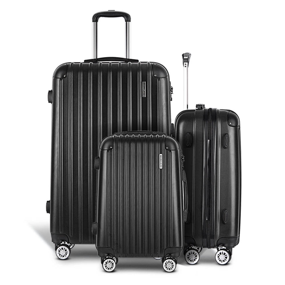 Wanderlite 3pc Luggage Sets Suitcases Set Travel Hard Case Lightweight Black