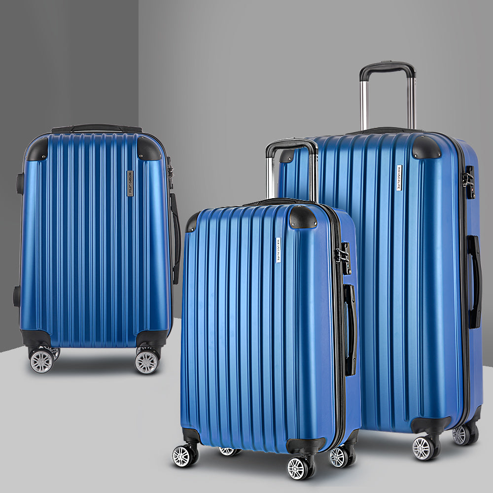Blue 3Pc Suitcase Hardcase Trolley Travel Set