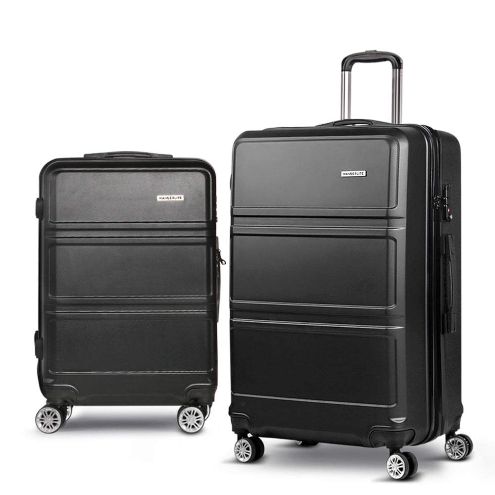 Black 2Pc Luggage Trolley Set With Tsa Hard Case