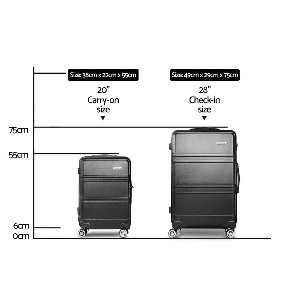 Black 2Pc Luggage Trolley Set With Tsa Hard Case