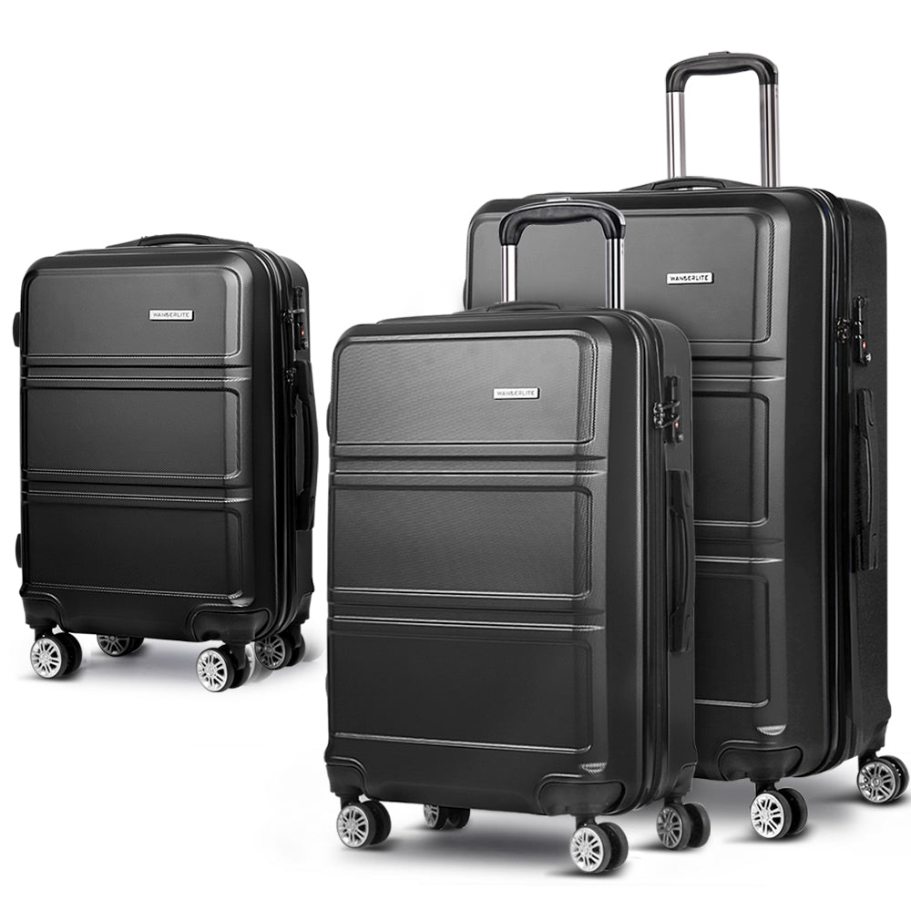 3pc Black TSA Carry-On Luggage Set – Hard Case, Lightweight