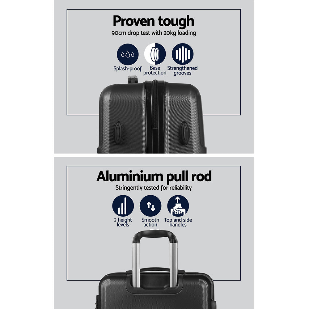 3pc Black TSA Carry-On Luggage Set – Hard Case, Lightweight