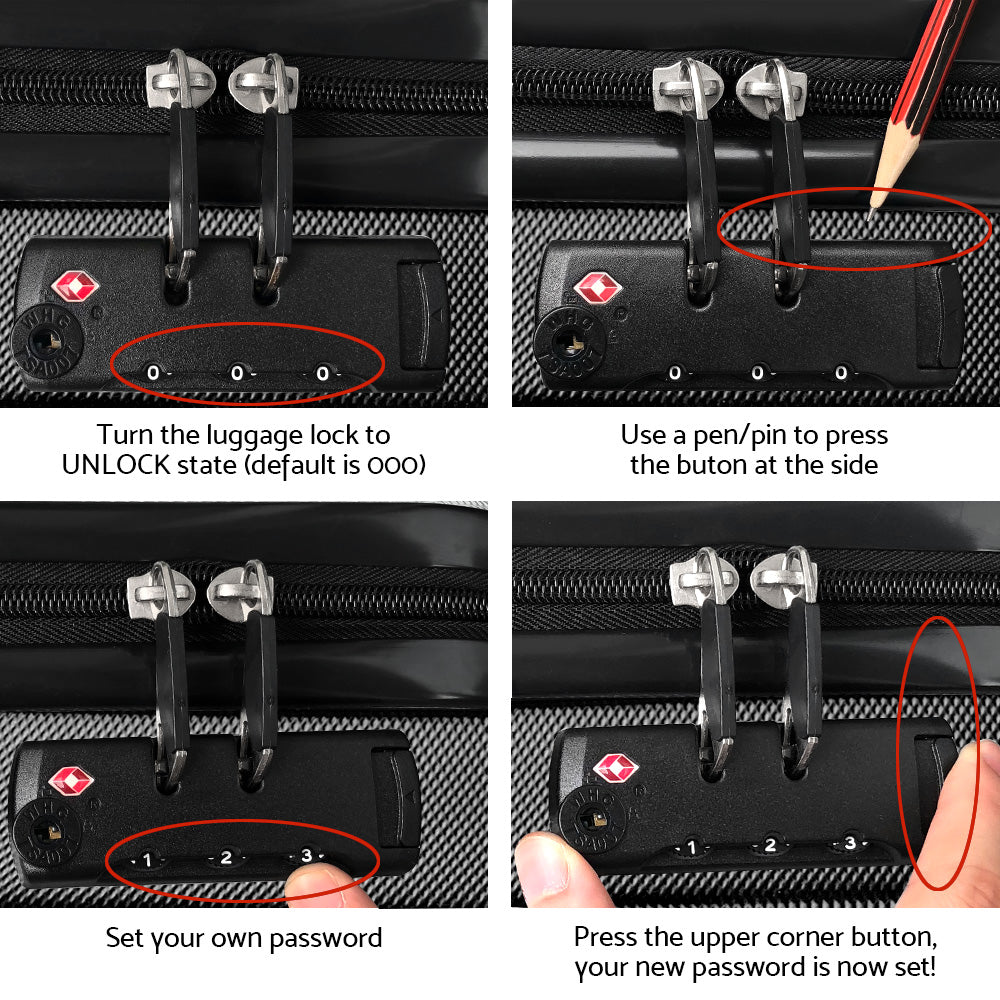 3pc Black TSA Carry-On Luggage Set – Hard Case, Lightweight