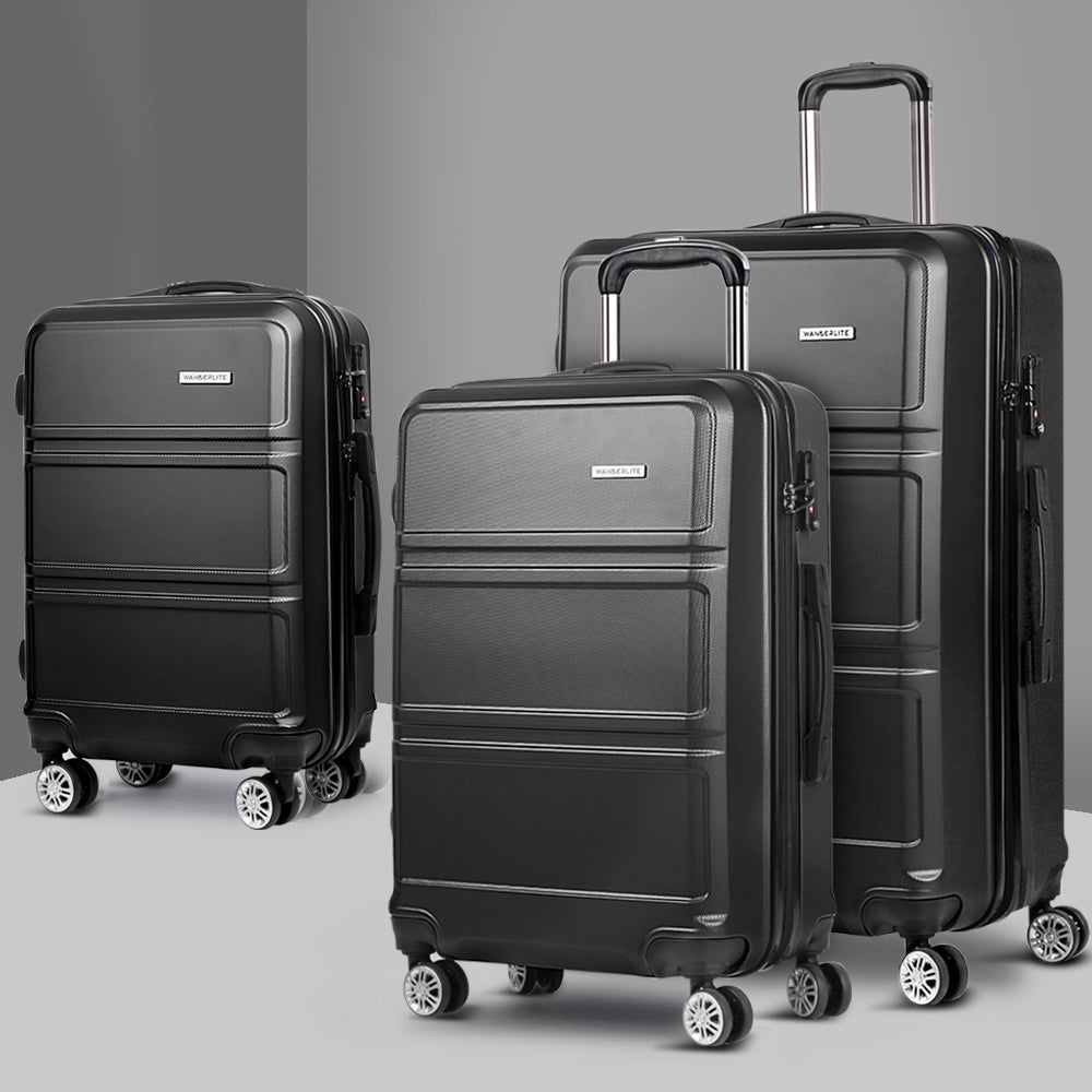 3pc Black TSA Carry-On Luggage Set – Hard Case, Lightweight