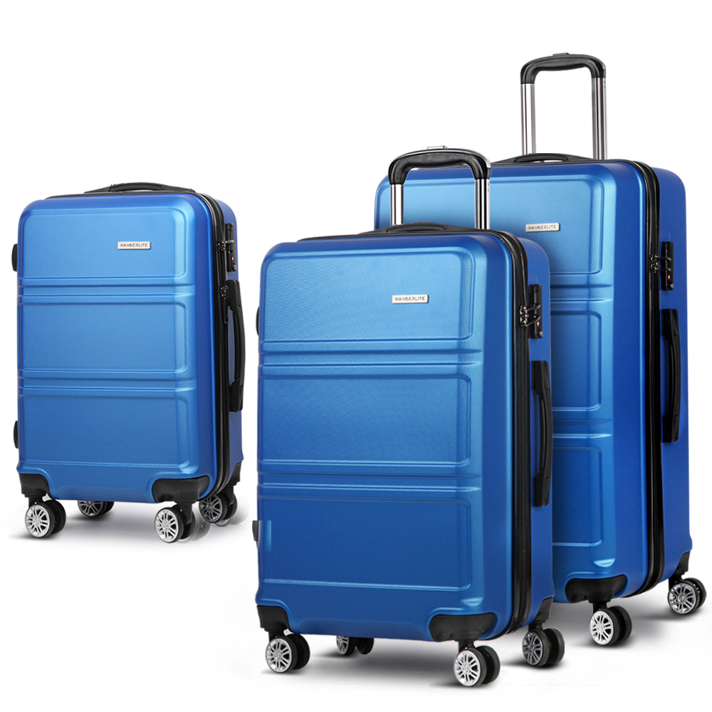 3pc Blue TSA Carry-On Luggage Set – Hard Case, Lightweight