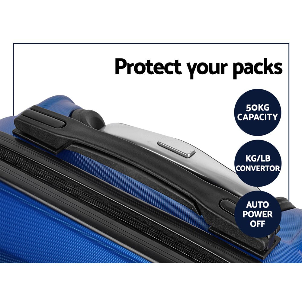 3pc Blue TSA Carry-On Luggage Set – Hard Case, Lightweight