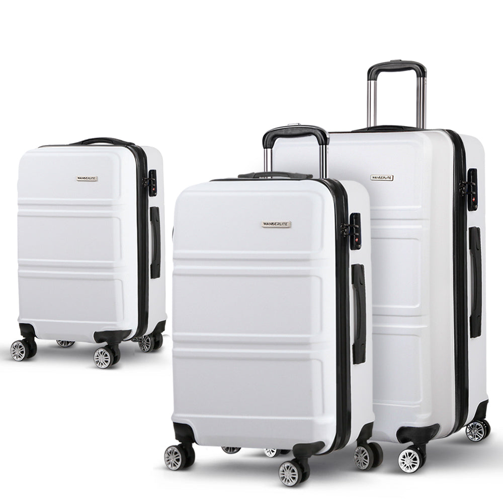 3PC White TSA Carry-On Luggage Set Hard Case Lightweight Travel Suitcases