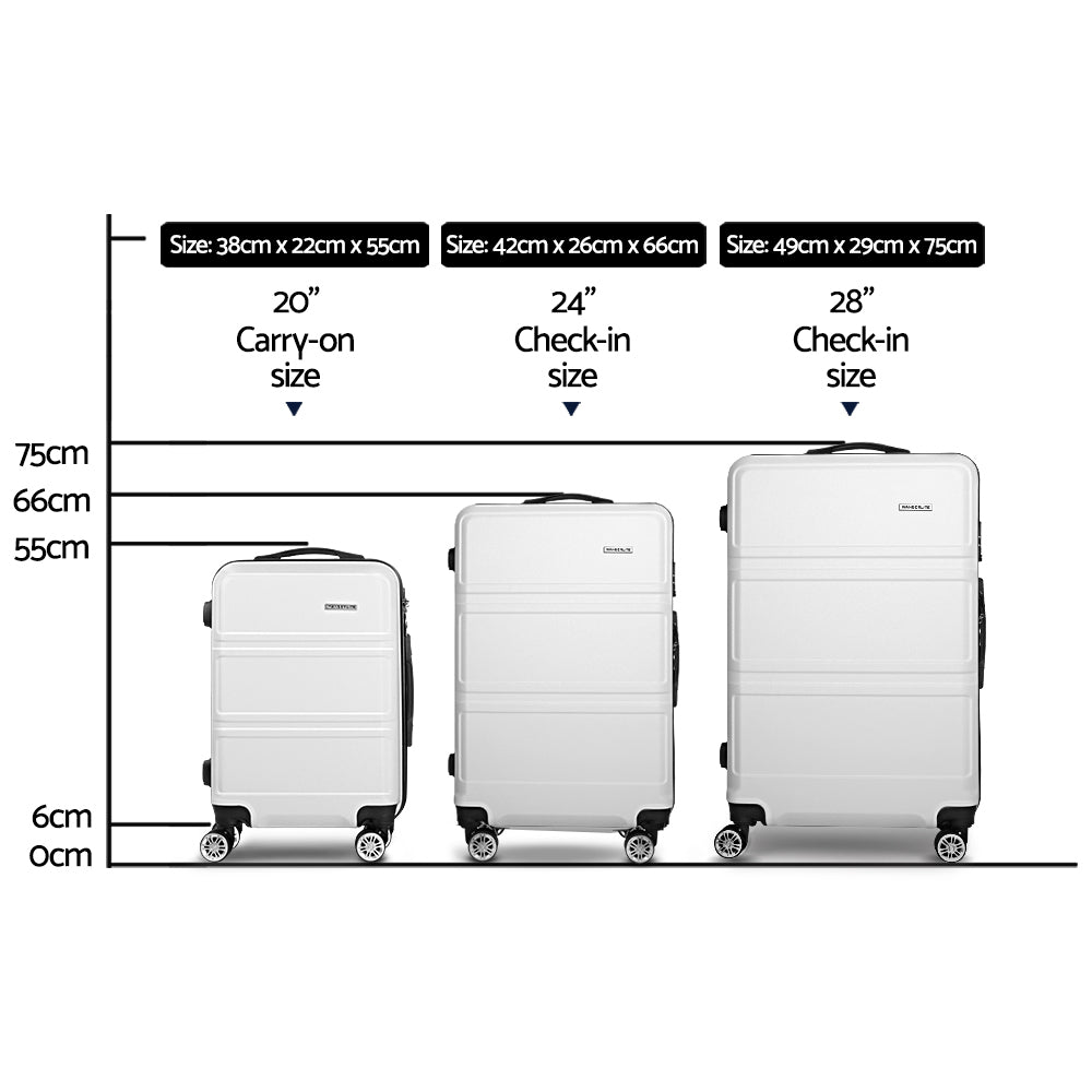 3PC White TSA Carry-On Luggage Set Hard Case Lightweight Travel Suitcases