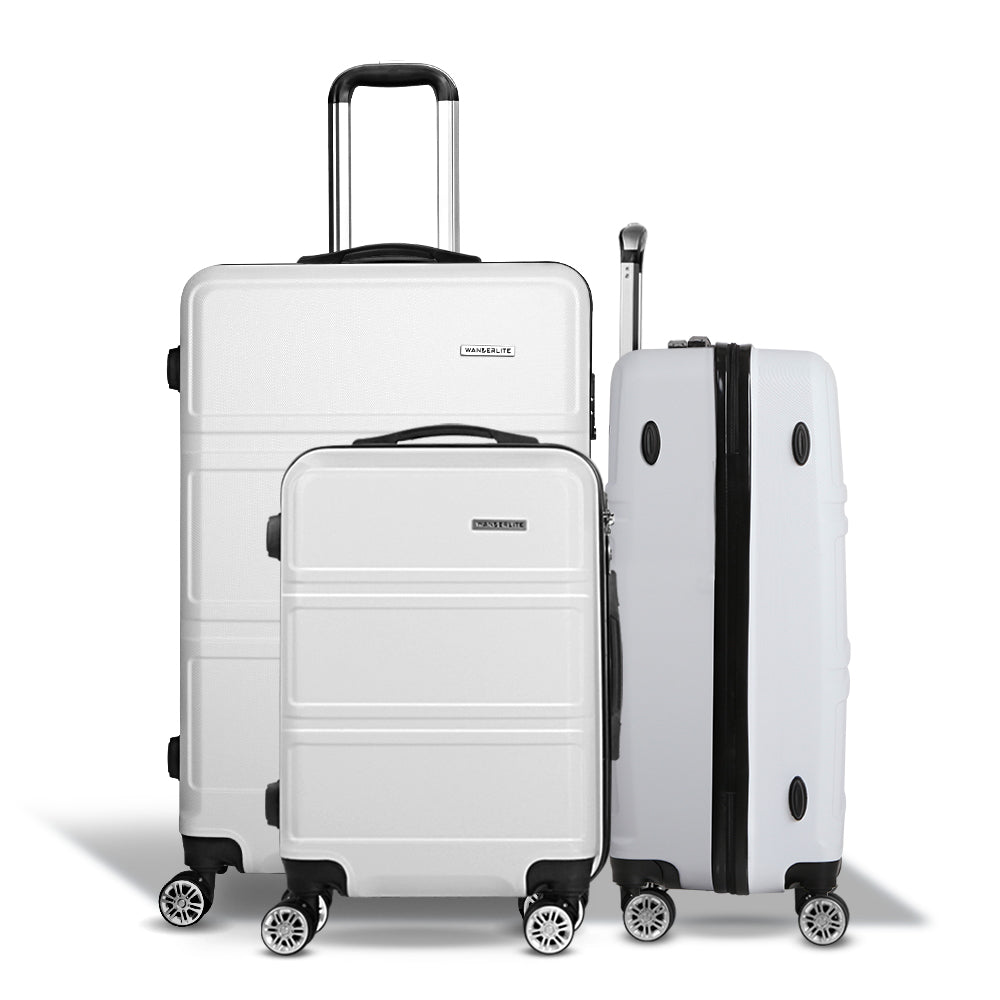 3PC White TSA Carry-On Luggage Set Hard Case Lightweight Travel Suitcases