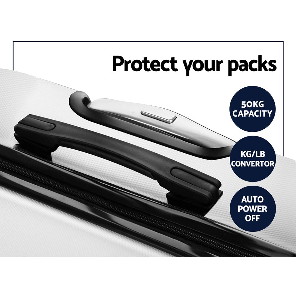 3PC White TSA Carry-On Luggage Set Hard Case Lightweight Travel Suitcases