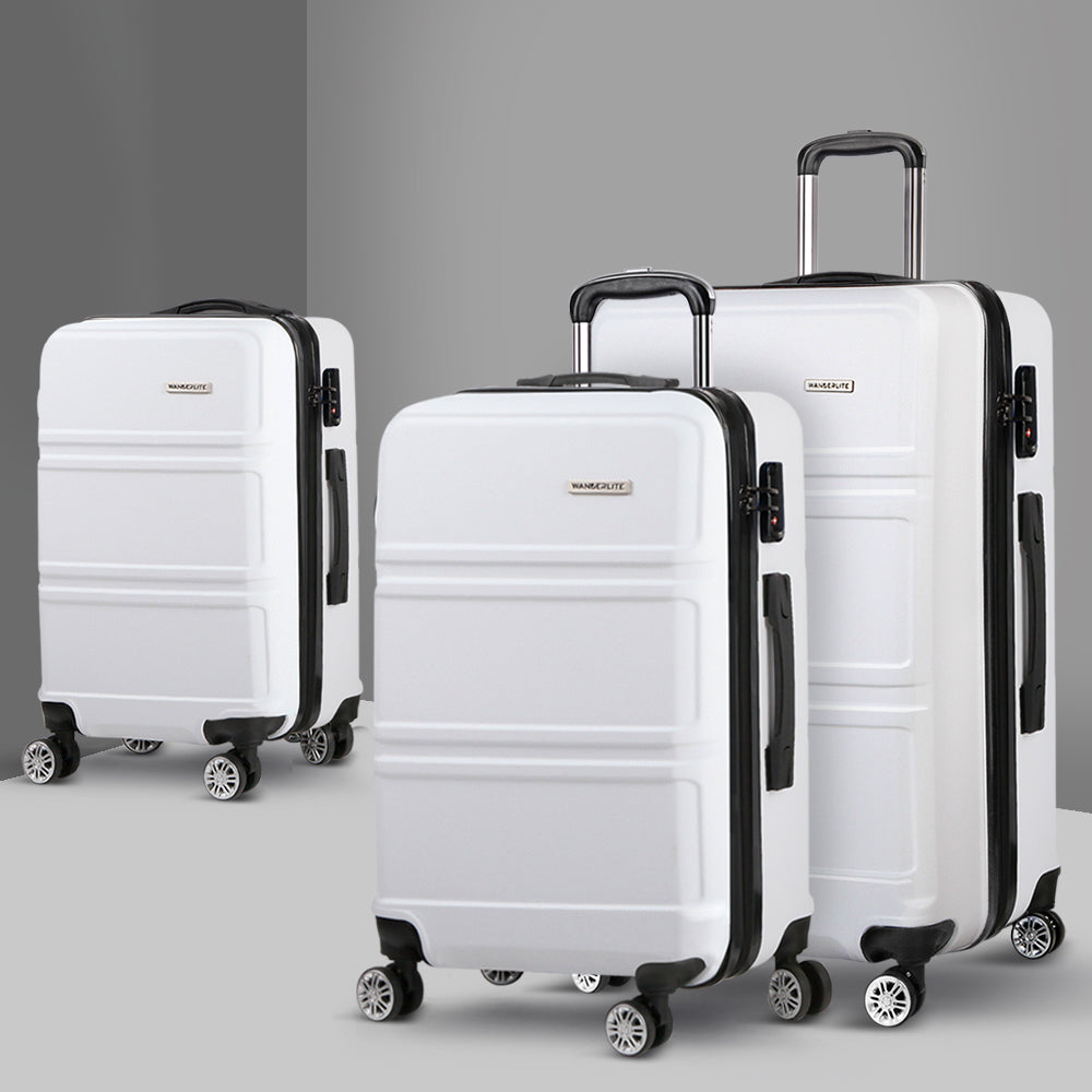 3PC White TSA Carry-On Luggage Set Hard Case Lightweight Travel Suitcases