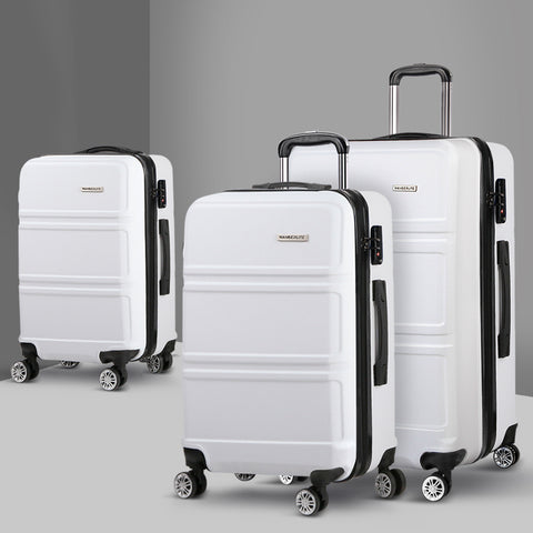 White 3Pc Luggage Trolley Set With Tsa Hard Case