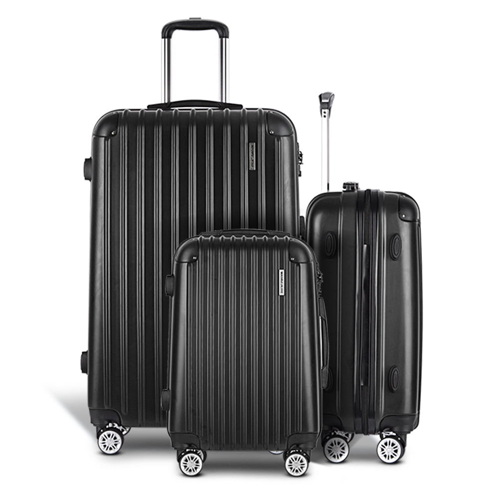 3pc Black TSA Travel Luggage Set – Hard Case, Lightweight
