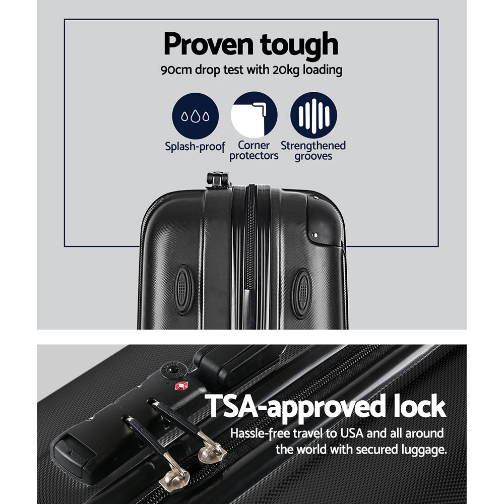 3pc Black TSA Travel Luggage Set – Hard Case, Lightweight