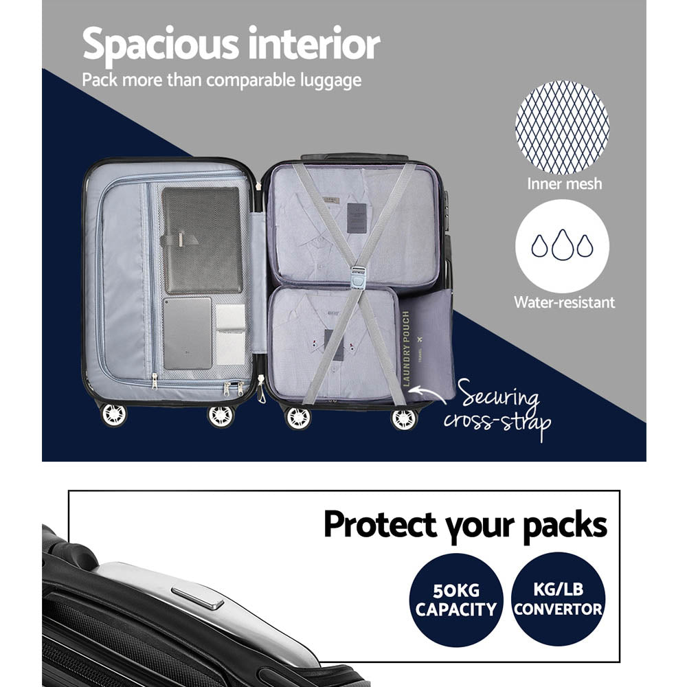 3pcs Luggage Set - TSA-Approved, Black Suitcases with Storage Organizer