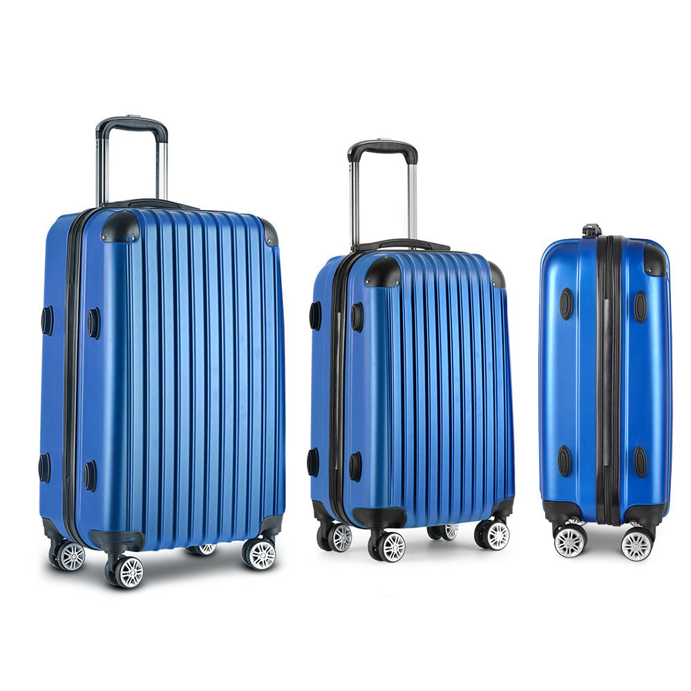 3pc Blue TSA Travel Luggage Set – Hard Case, Lightweight