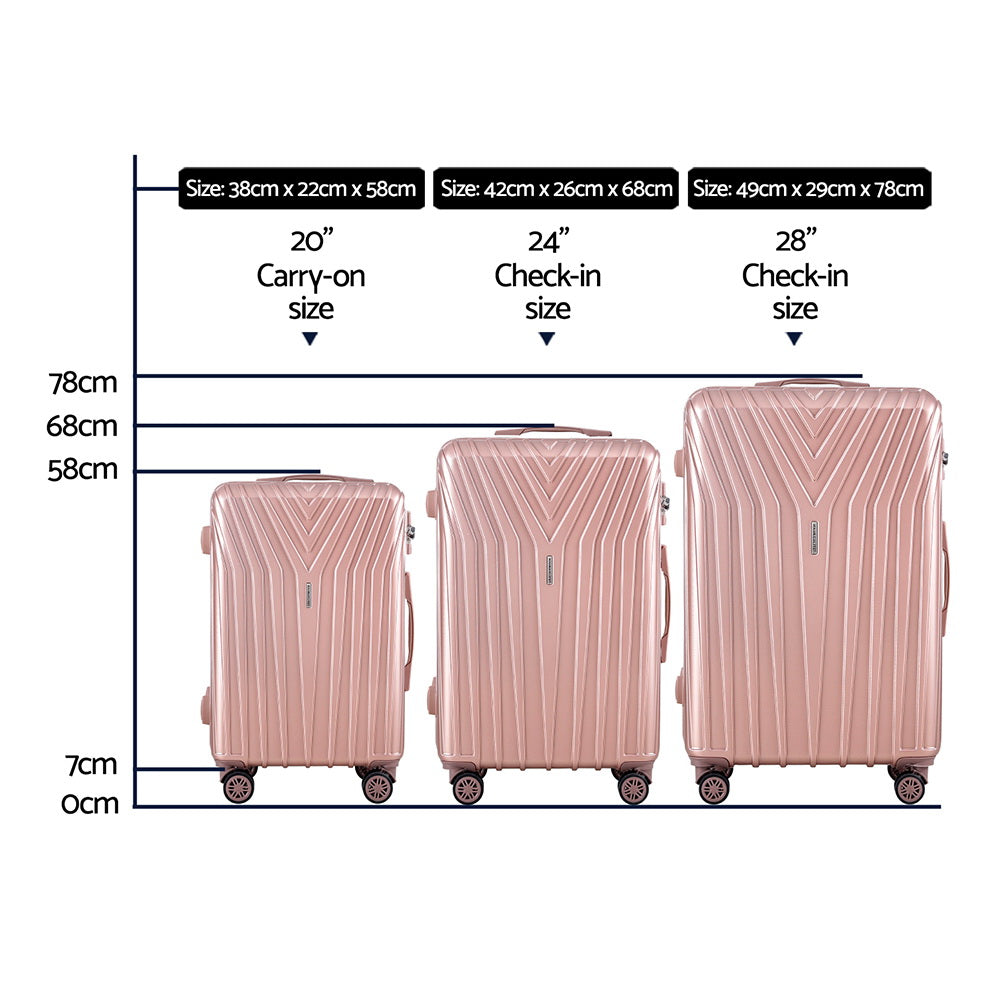 3PCS Pink TSA Luggage Set 20-24-28 Inch Hard Shell Suitcase
