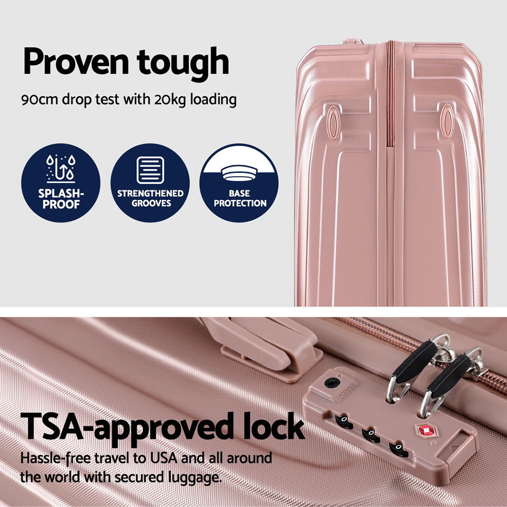 3PCS Pink TSA Luggage Set 20-24-28 Inch Hard Shell Suitcase
