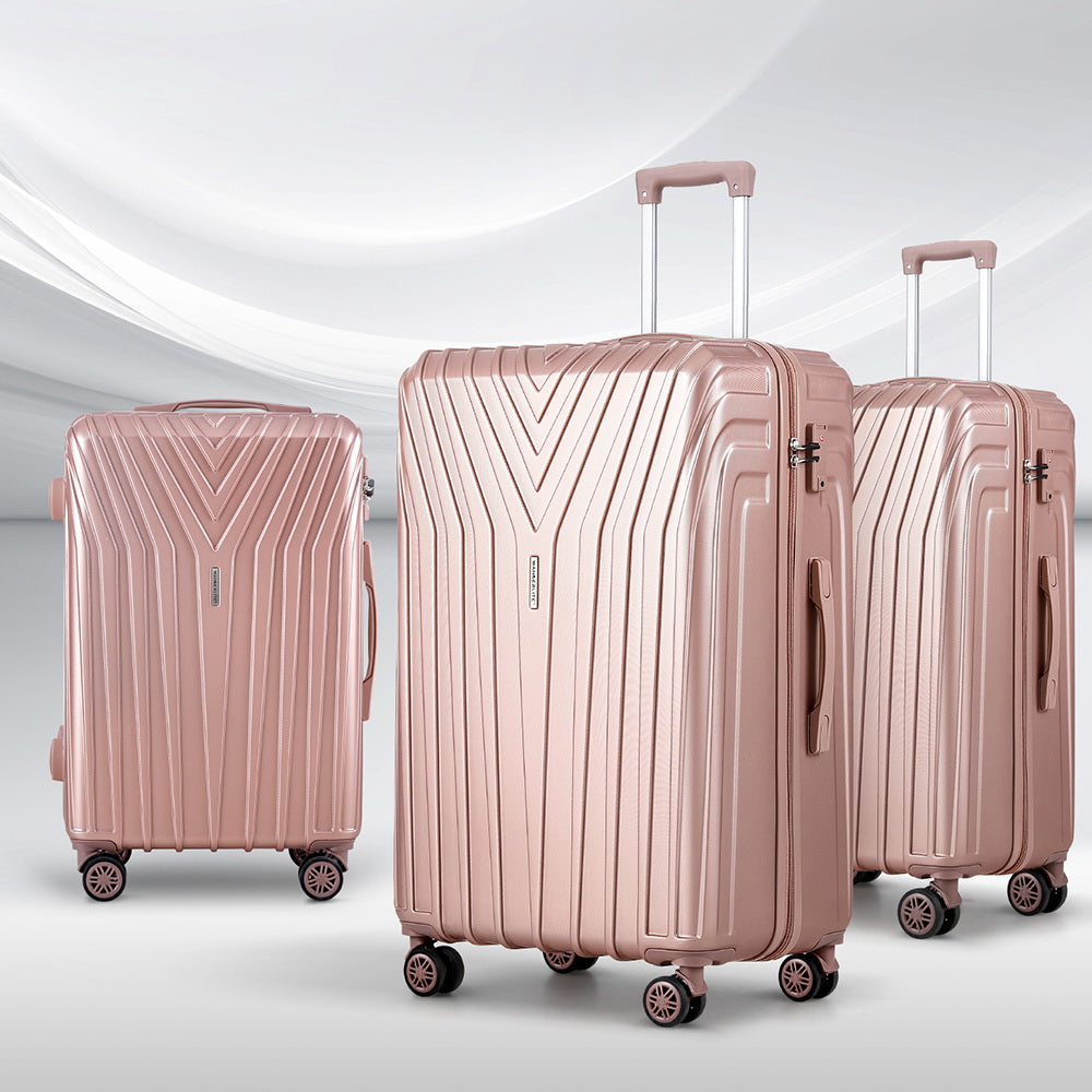 3PCS Pink TSA Luggage Set 20-24-28 Inch Hard Shell Suitcase