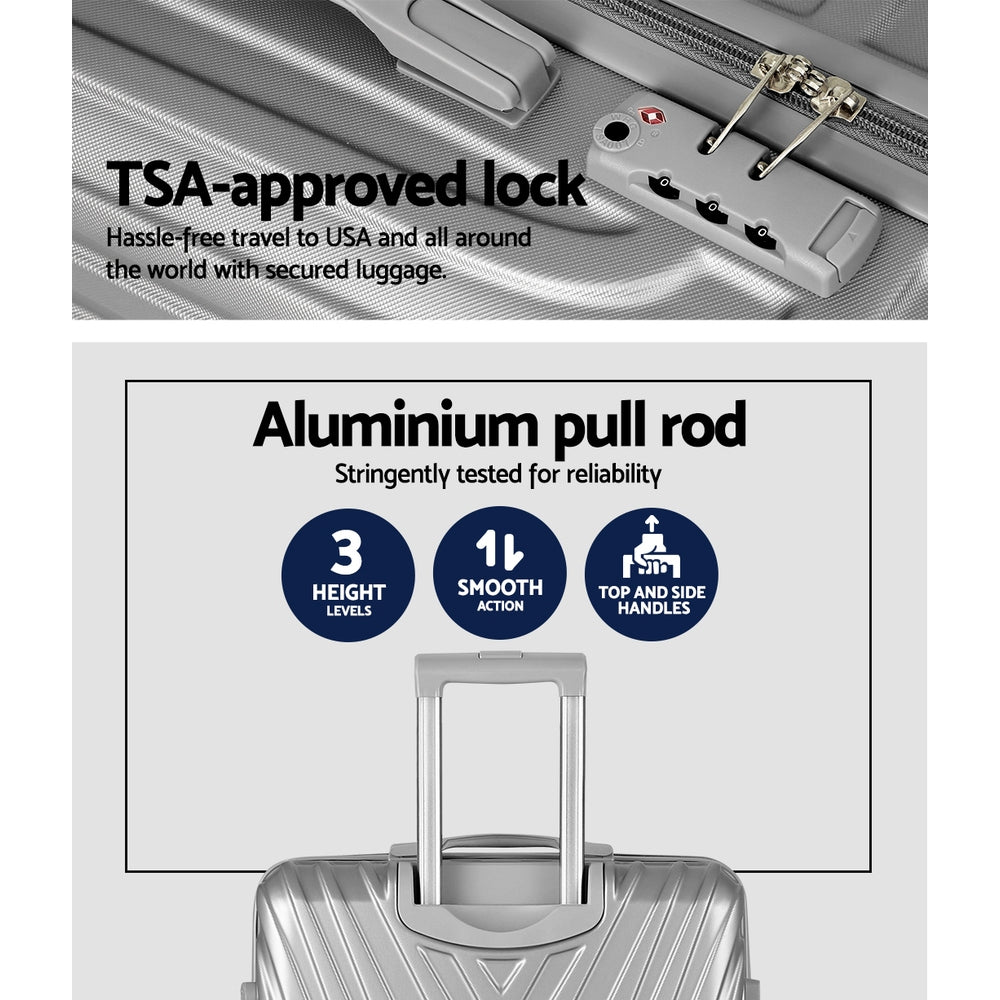 Lightweight 3-Piece Black/Silver Luggage Set - TSA Approved
