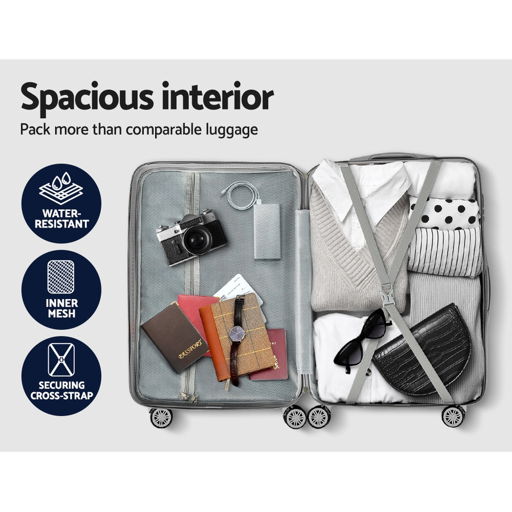 Lightweight 3-Piece Black/Silver Luggage Set - TSA Approved